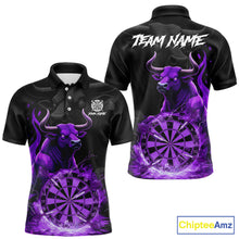 Load image into Gallery viewer, Purple Funny Bull Fire Flame Dartboard Custom Men Darts Polo League Shirts Dart Jerseys NYN2243
