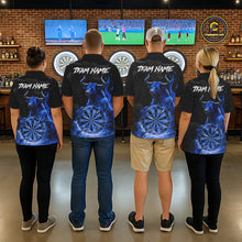 Load image into Gallery viewer, Blue Funny Bull Fire Flame Dartboard Custom Men Darts Quarter-Zip League Shirts Dart Jerseys NYN2245