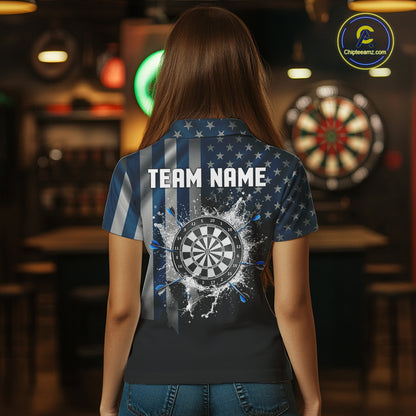 Custom Blue US Flag Water Dartboard Men Darts Polo League Shirts Patriotic Dart Jerseys NYN2246