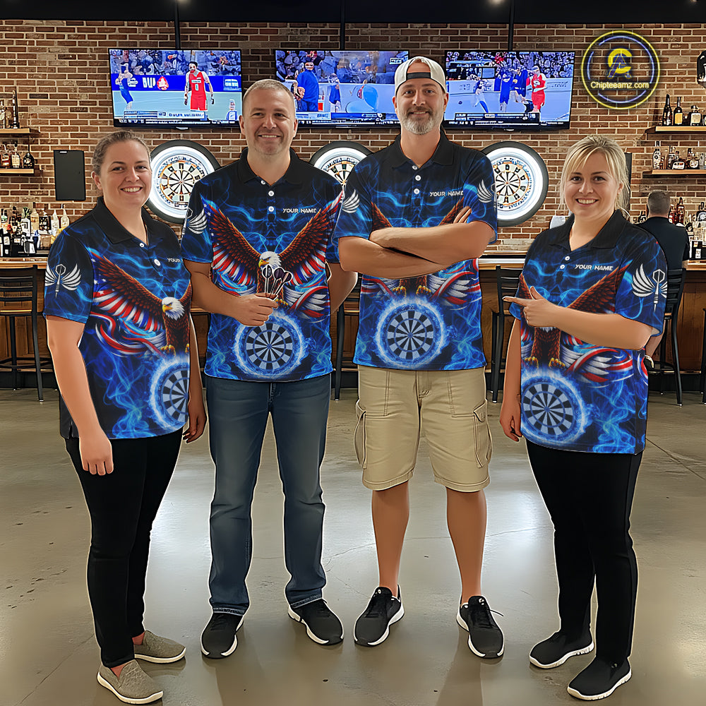 Blue Flames US Flag Eagle Freedom Darts Polo Shirt Personalized Patriotic Men Dart Team Jerseys NYN2538