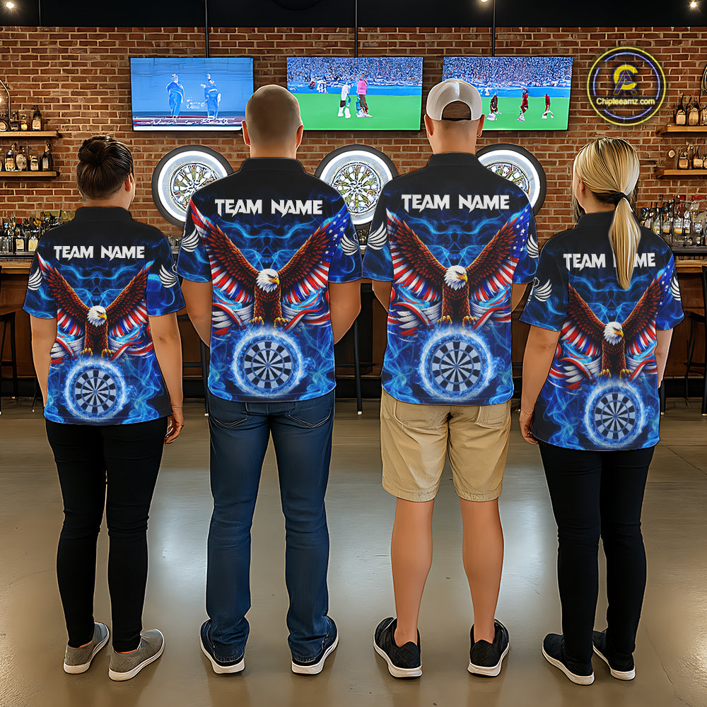Blue Flames US Flag Eagle Freedom Darts Polo Shirt Personalized Patriotic Men Dart Team Jerseys NYN2538