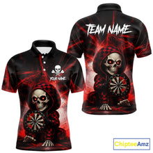 Load image into Gallery viewer, Black &amp; Red Grunge Light Caro Skeleton Men Darts Polo Shirt Custom Funny Dart Team Jerseys NYN2539