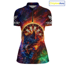 Load image into Gallery viewer, Colorful Lightning Funny Wolf Flame Dartboard Women Darts 1/4-Zip Shirt Custom Outfits Dart Jerseys NYN2540
