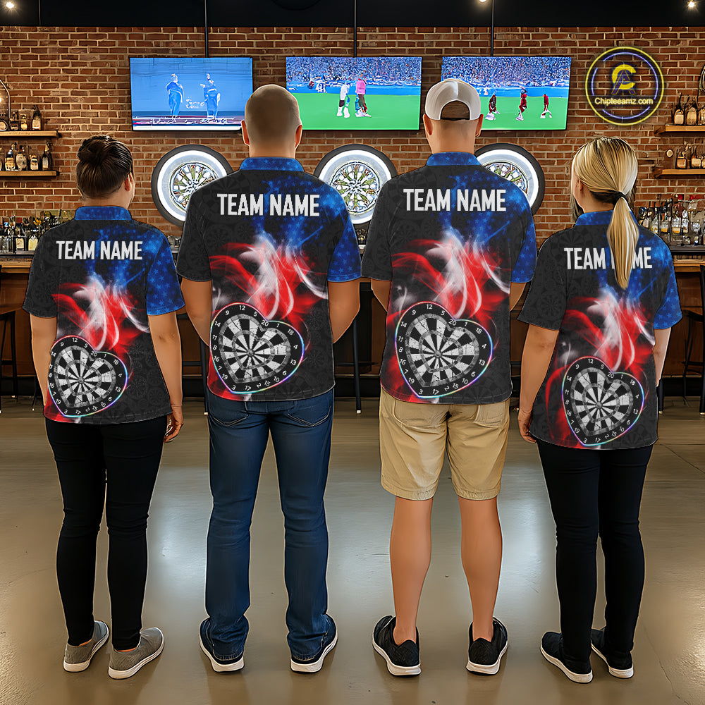 Smoke US Flag Colorful Heart Dartboard Women Darts Valentine Shirt Custom Dart 1/4-Zip Couple Gifts NYN2544