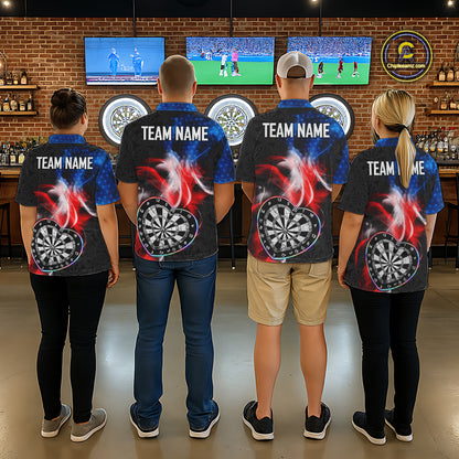 Smoke US Flag Colorful Heart Dartboard Women Darts Valentine Shirt Custom Dart 1/4-Zip Couple Gifts NYN2544