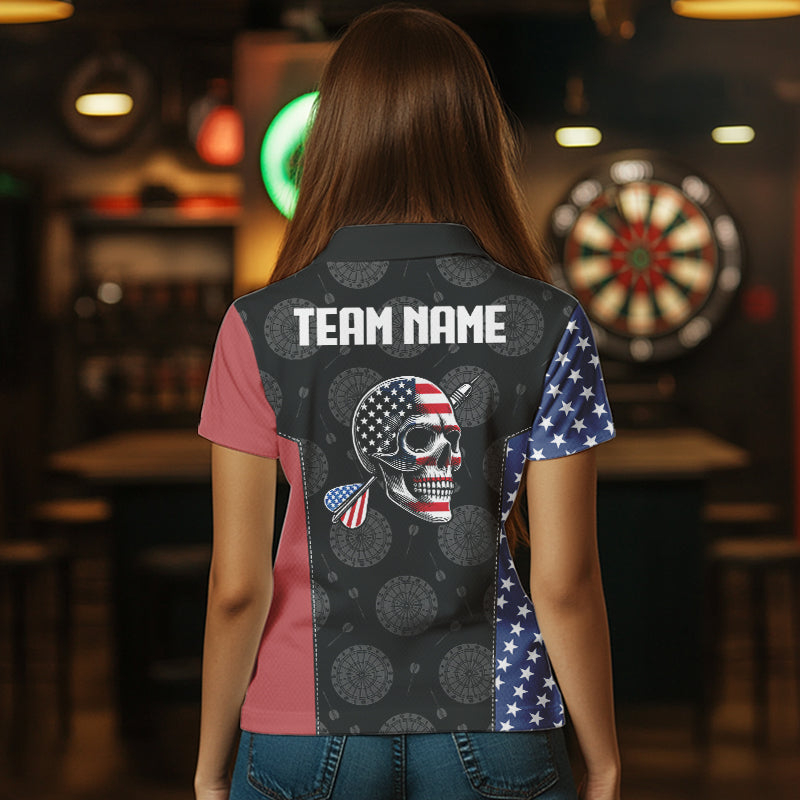 Personalized US Flag Skull Custom Patriotic Dart Shirts For Women, Dart Team Jerseys NYN0013