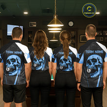 Load image into Gallery viewer, Black And Blue Grunge Skull 8 Ball Billiard Pool Shirts For Men Custom Skull Billiard Team Apparel NYN3299