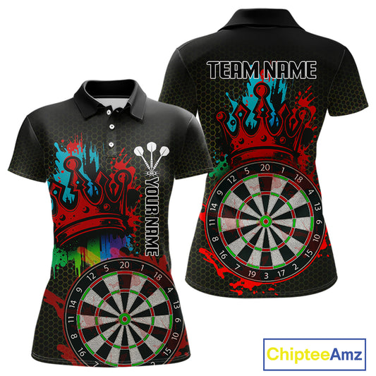 Multicolor Crown Dartboard Grunge Darts Shirt For Women - Custom Name & Team Jersey NYN0608