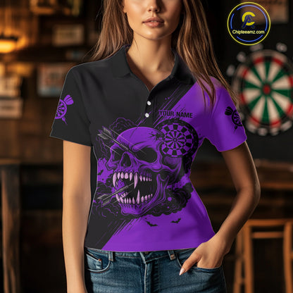 Custom Purple Horror Skull Smokes Dartboard Women Polo Dart Shirt Grunge Dart Jerseys NYN2029