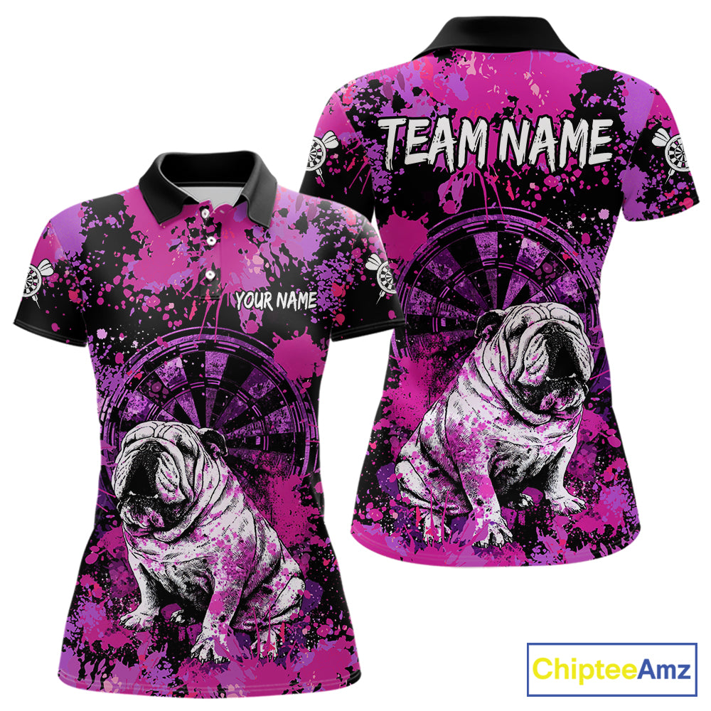 Custom Purple Splash Funny Bulldog Women Darts Polo League Shirts Splatter Dart Team Jerseys NYN2254