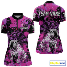 Load image into Gallery viewer, Custom Purple Splash Funny Bulldog Women Darts Quarter-Zip League Shirts Splatter Dart Team Jerseys NYN2254