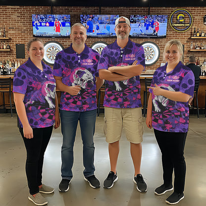 Pink & Purple Splatter Funny Lazy Bulldog Custom Men Darts Polo Shirts Dart League Jerseys NYN2256