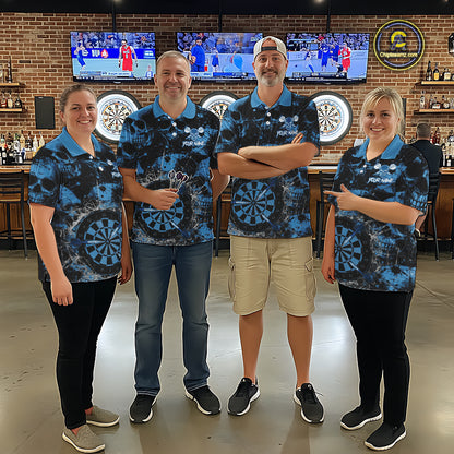 Blue Grunge Skull Cracked Glass Dartboard Custom Men Darts Polo Shirts Dart Team Jerseys NYN2258