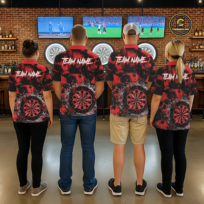 Red Grunge Skull Cracked Glass Dartboard Custom Women Darts Polo Shirts Dart Team Jerseys NYN2259