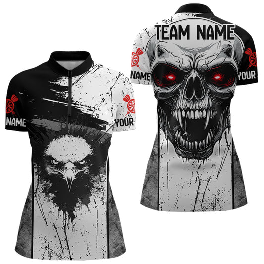 Personalized Eagle And Skull Grunge Style Dart Shirts For Women, Dart Team Jerseys NYN0016