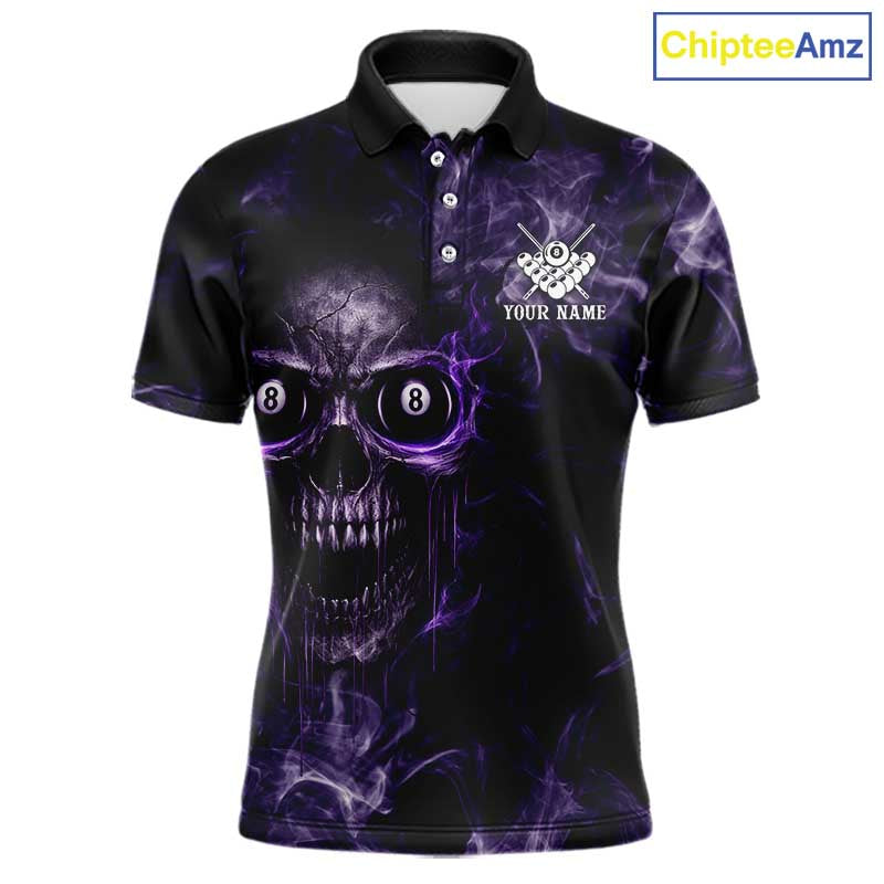 Purple Grim Reaper Billiard Shirts For Men Custom Smoke Skull Flame League Billiard Jerseys NYN2919