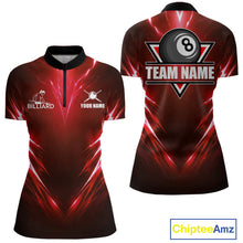 Load image into Gallery viewer, Black And Red 8 Ball Pool Billiard Shirts For Women Custom Lightning Pool Team Billiard Jersey NYN2925