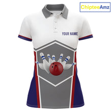 Load image into Gallery viewer, Red, Blue And Gray Bowling Pin Jerseys For Women Custom Bowling Polo 1/4-Zip Shirt, Gift For Bowlers NYN3125
