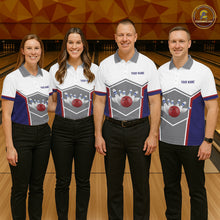 Load image into Gallery viewer, Red, Blue And Gray Bowling Pin Jerseys For Women Custom Bowling Polo 1/4-Zip Shirt, Gift For Bowlers NYN3125