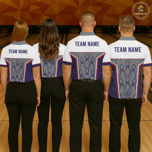 Load image into Gallery viewer, Red, Blue And Gray Bowling Pin Jerseys For Women Custom Bowling Polo 1/4-Zip Shirt, Gift For Bowlers NYN3125