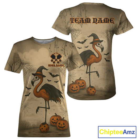 Custom Halloween Pickleball T-Shirt For Women Flamingo Funny Halloween Pickleball Shirts NYN1193