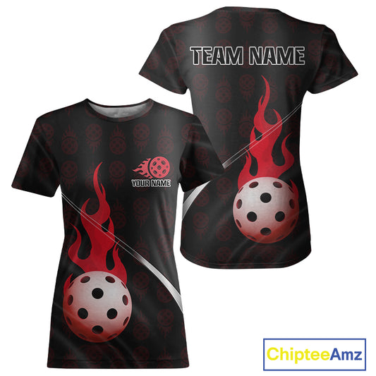 Red Custom Pickleball T-Shirt For Women Personalized Flame Pickleball Team Outfit NYN1195