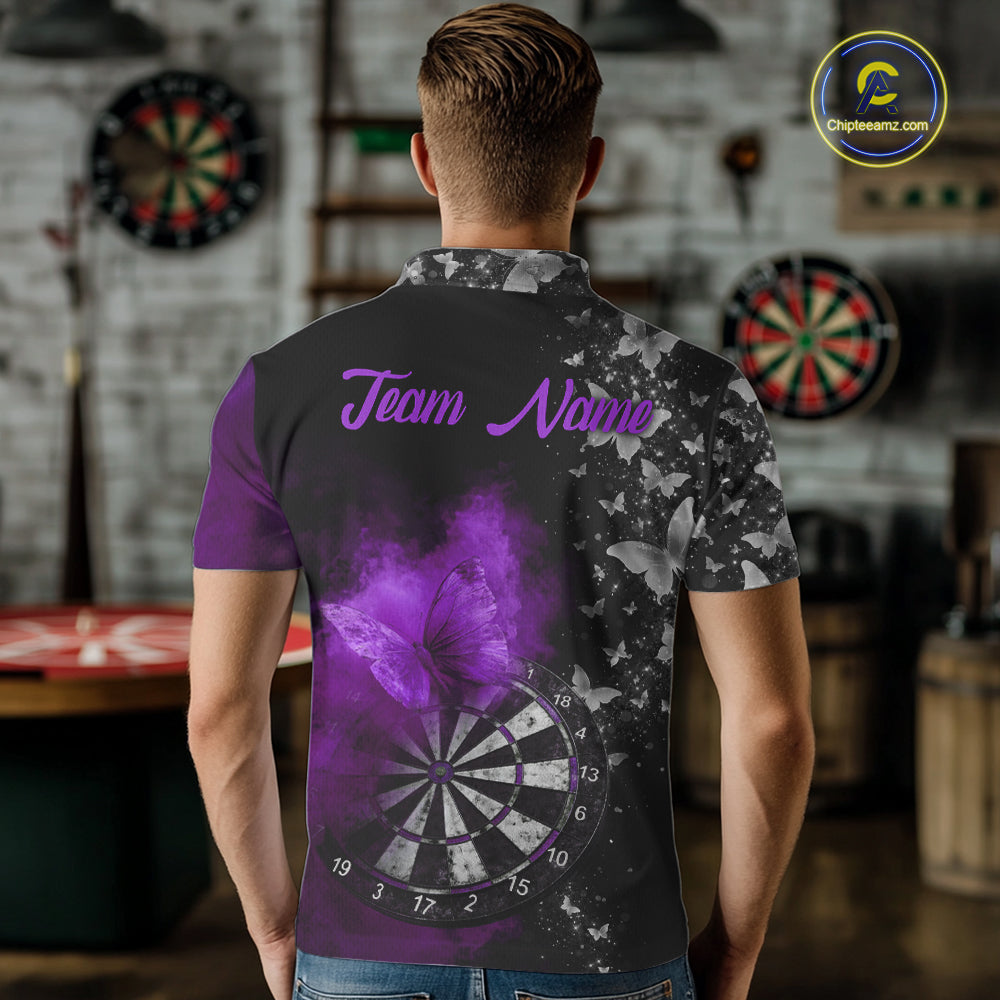 Custom Silver Butterfly Purple Smoking Grunge Dartboard Men Darts Polo Shirts Dart Jerseys NYN2268