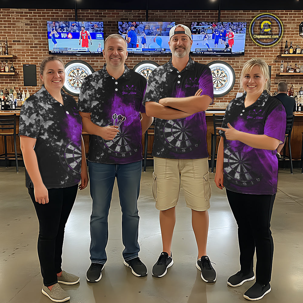 Custom Silver Butterfly Purple Smoking Grunge Dartboard Women Darts Polo Shirts Dart Jerseys NYN2268
