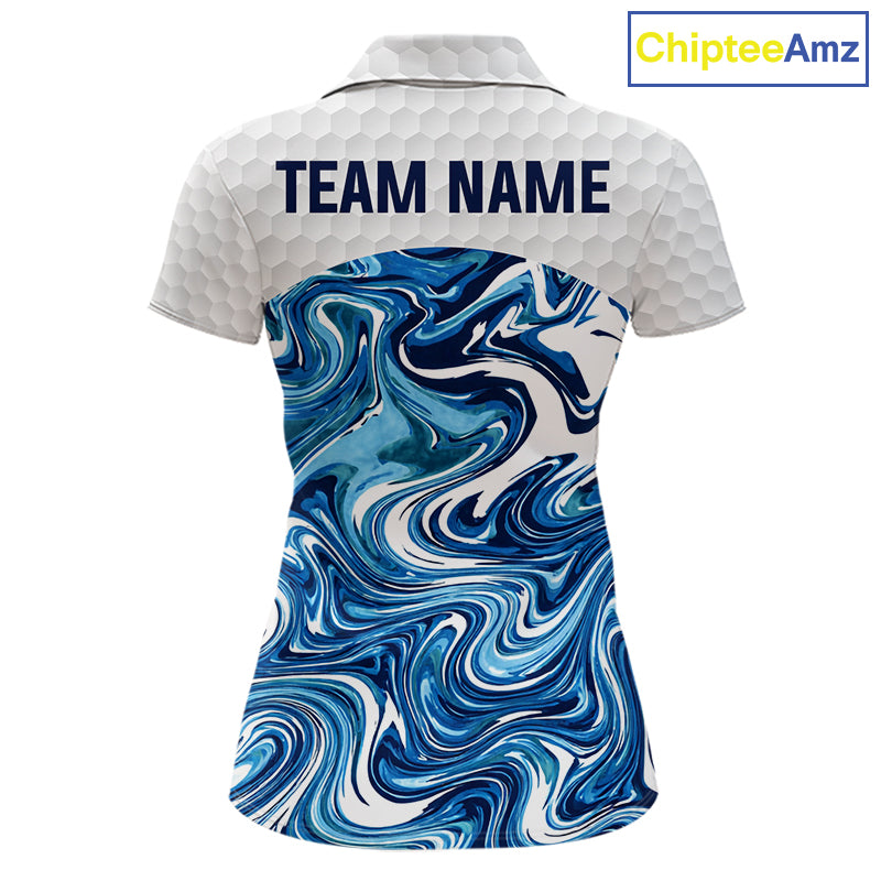 Women Golf Clothing Blue Fluid Pattern Golf Polo Shirt Custom White Golf Ball Golf Upf Shirts NYN2929
