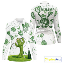 Load image into Gallery viewer, Women Green Monstera Pattern Golf Clothing Custom Cactus Golfer Funny Womens Golf Polo Shirt NYN2931