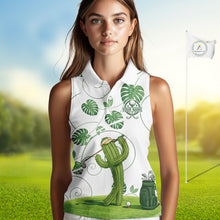 Load image into Gallery viewer, Women Green Monstera Pattern Golf Clothing Custom Cactus Golfer Funny Womens Golf Polo Shirt NYN2931