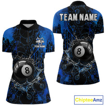 Load image into Gallery viewer, Watering 8 Ball Pool Billiard Shirts For Women Personalized Blue Splatter Billiard Team Jersey NYN3135