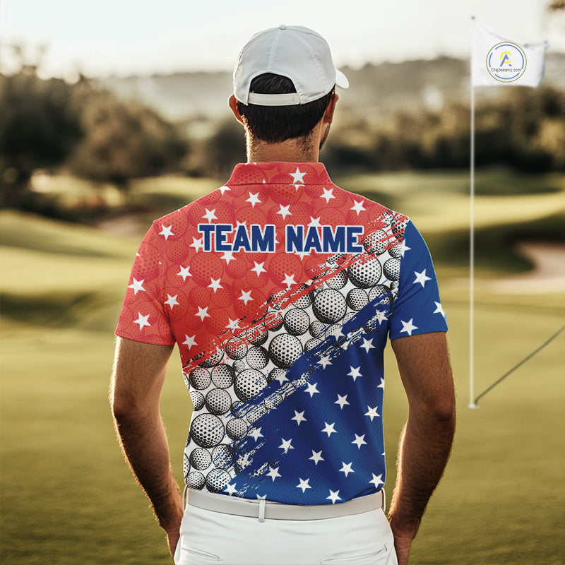 Red And Blue Grunge Golf Apparel Patriotic Mens Golf Polo Shirts, Golf Team Outfits NYN3321