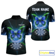 Load image into Gallery viewer, Lightning Butterfly Dartboard Custom Blue &amp; Green Mens Quarter-Zip Dart Shirt Funny Dart Jerseys NYN1761