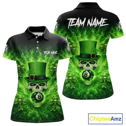 Flaming Shamrock Skull Pool 8 Ball Women's Billiard Shirt Custom St Patrick's Day Billiard Team Attire NYN2561
