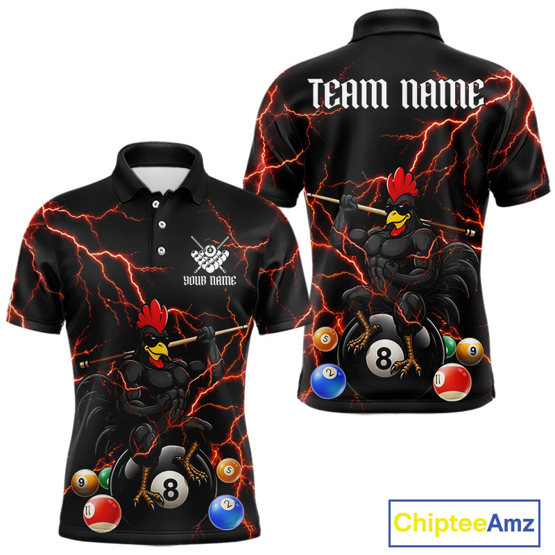 Funny Rooster 8 Ball Billiard Shirt For Men Custom Thunder Red Billiard Pool Shirt, Billiard Attire NYN3145