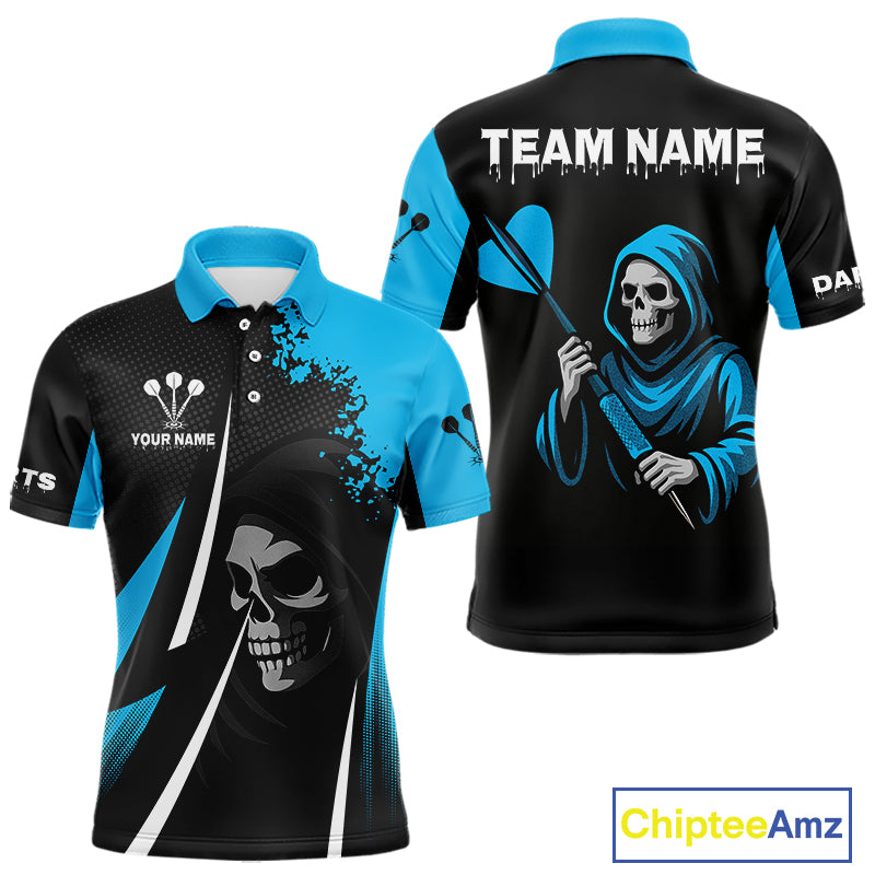Blue Grim Reaper Holding Dart Arrow Darts Shirt For Men Custom Team Name NYN0367