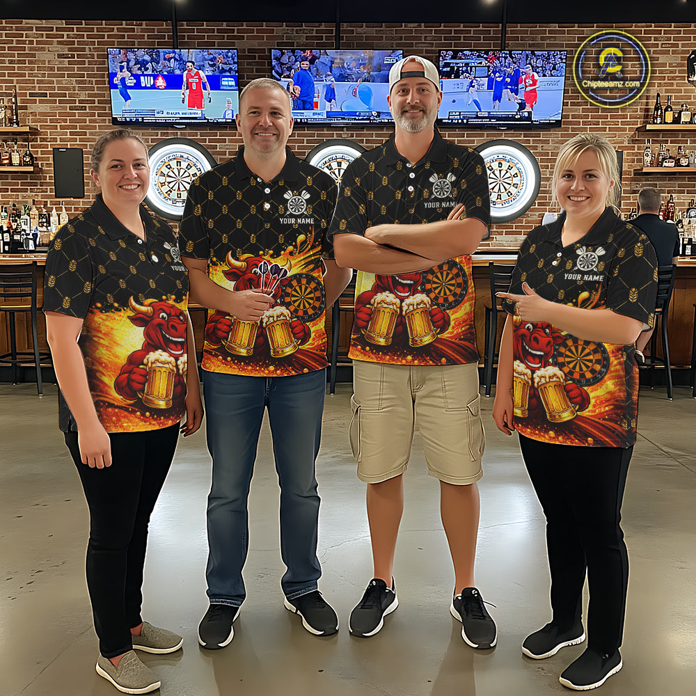 Bull & Cheer Beers Dartboard Custom Funny Darts Polo Shirts Men Dart Team Jerseys | Black NYN2272