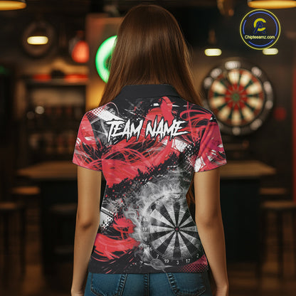 Red & Grey Smokes Dartboard Custom Women Darts Polo Shirts Grunge Dart League Jerseys NYN2279