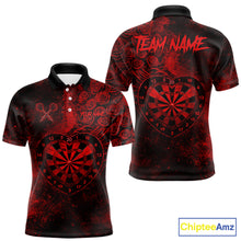 Load image into Gallery viewer, Red Grunge Roses Heart Dartboard Men Darts Valentine Shirt Custom Dart Polo Couple Gifts NYN2573