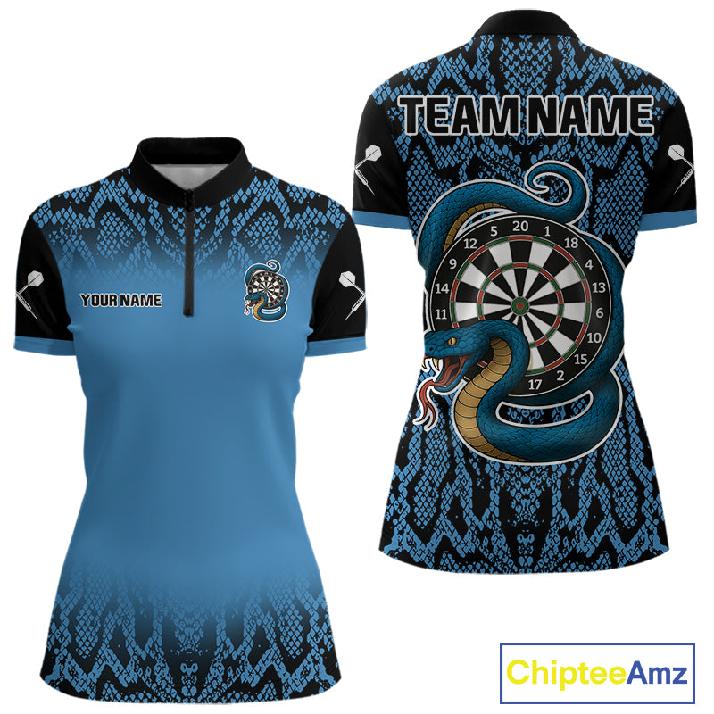 Navy Snake & Reptile Skin With Striking Dartboard Darts Shirt For Women - Custom Name NYN0372