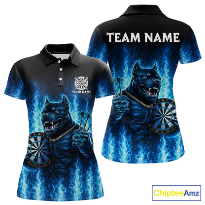 Personalized Blue Flames Bulldog Dartboard Women Darts Polo Shirt Custom Funny Darts Jerseys NYN2581