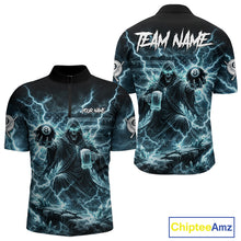 Load image into Gallery viewer, Lightning Turquoise Grim Reaper Beer 8 Ball Pool Men Billiard Shirt Personalized Billiard Team Names NYN2735