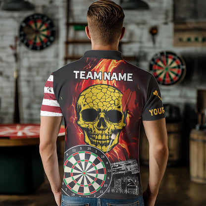 Custom US Flag Flame Skull Dartboard Dart Shirts For Men Dart Team Jerseys Personalized NYN0036