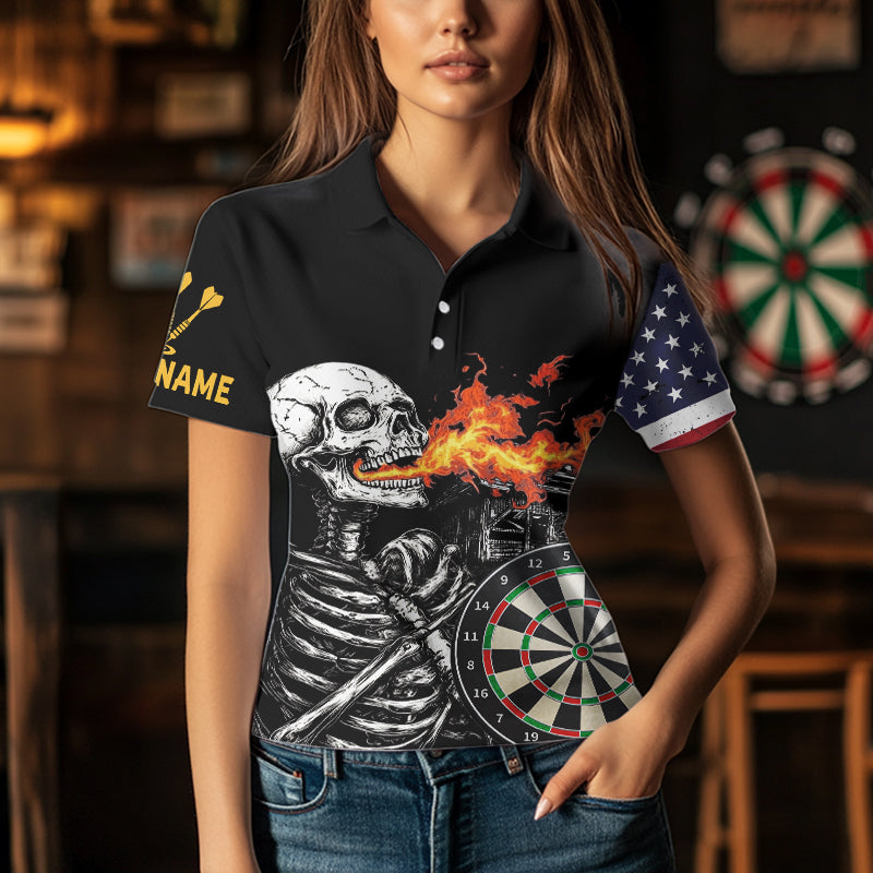 Custom US Flag Flame Skull Dartboard Dart Shirts For Women Dart Team Jerseys Personalized NYN0036