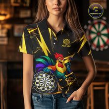 Load image into Gallery viewer, Funny Colorful Rooster Plays Darts Polo &amp; Quarter Zip Shirt Custom Thunder Yellow Women Darts Jersey NYN2949