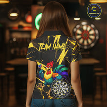 Load image into Gallery viewer, Funny Colorful Rooster Plays Darts Polo &amp; Quarter Zip Shirt Custom Thunder Yellow Women Darts Jersey NYN2949