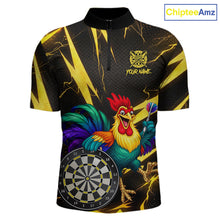 Load image into Gallery viewer, Funny Colorful Rooster Plays Darts Polo &amp; Quarter Zip Shirt Custom Thunder Yellow Men Darts Jersey NYN2949