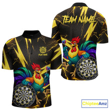 Load image into Gallery viewer, Funny Colorful Rooster Plays Darts Polo &amp; Quarter Zip Shirt Custom Thunder Yellow Men Darts Jersey NYN2949