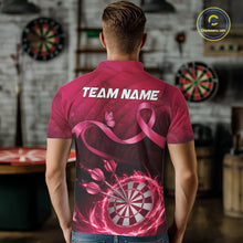 Load image into Gallery viewer, Pink Ribbon Thunder Lightning Men Dart Polo &amp; Quarter Zip Shirt Custom Breast Cancer Darts Jersey NYN2947